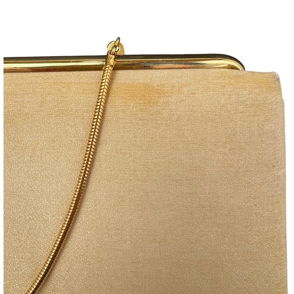 Vintage Style Clutch Champagne Satin Evening Bag Gold Chain Large